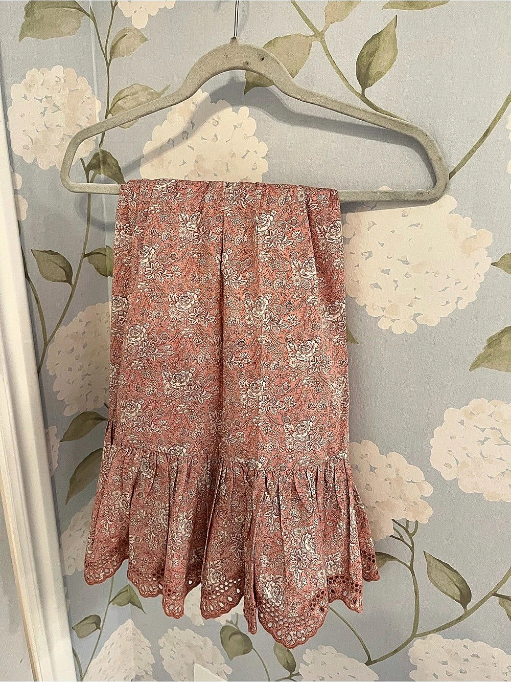 Loeffler Randall Pink Rose Floral Ruffle Trim midi skirt